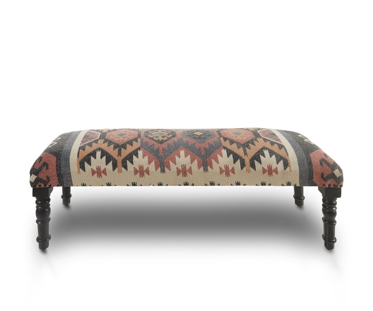 483750 18 x 47 x 16 in. Brown Red & Natural Black Leg Southwest Upholstered Bench