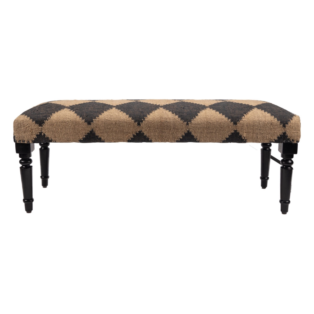 483753 18 x 47 x 16 in. Tan & Black Leg Checkered Upholstered Bench