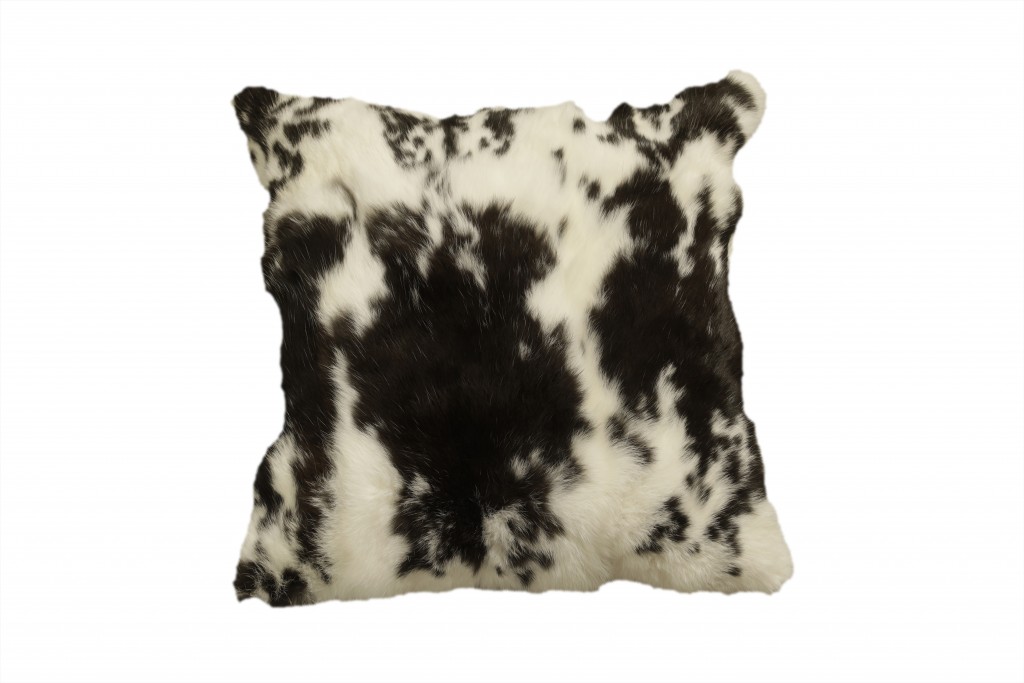 473918 5 x 18 x 18 in. Black & White Rabbit Zippered Natural Fur Animal Print Throw Pillow