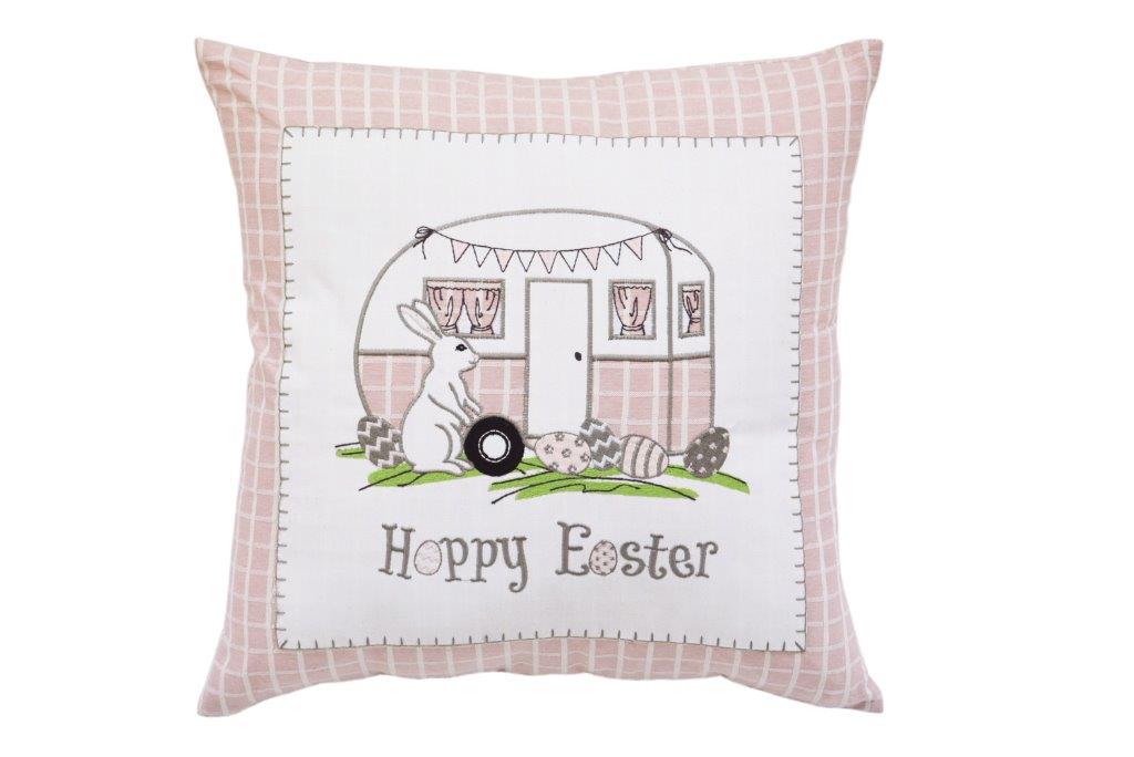 17 x 4 x 17 in. Light Pink Checkered Easter Bunny Camper Throw Pillow