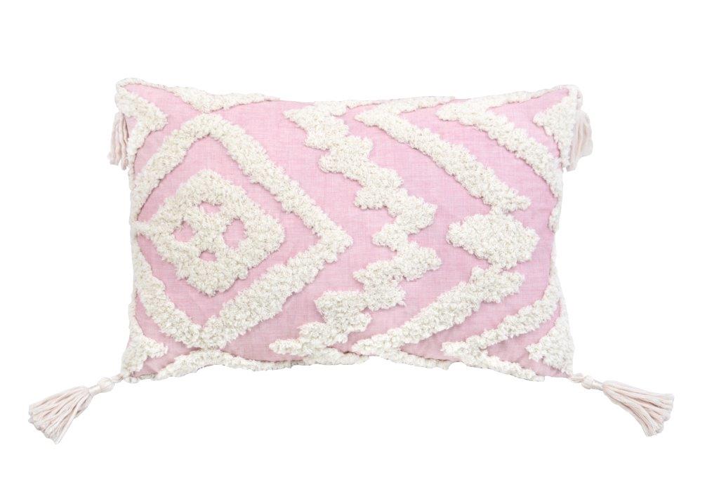 13 x 4 x 20 in. Pink & White Textural Abstract Throw Pillow with Tassels