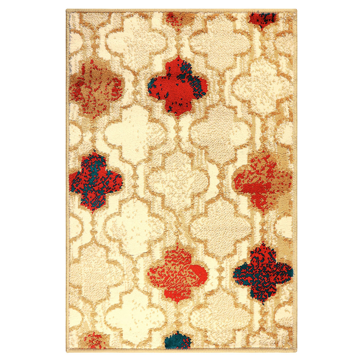 8 x 10 ft. Quatrefoil Power Loom Distressed Stain Resistant Rectangle Area Rug, Beige