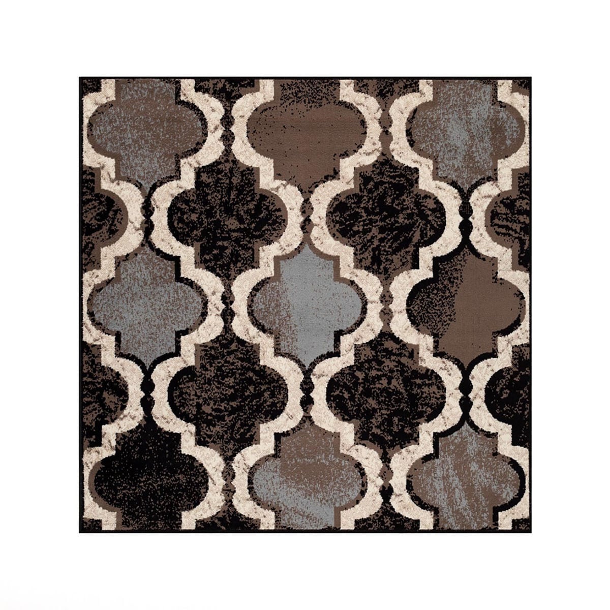 487241 8 ft. Chocolate Quatrefoil Power Loom Distressed Stain Resistant Square Area Rug