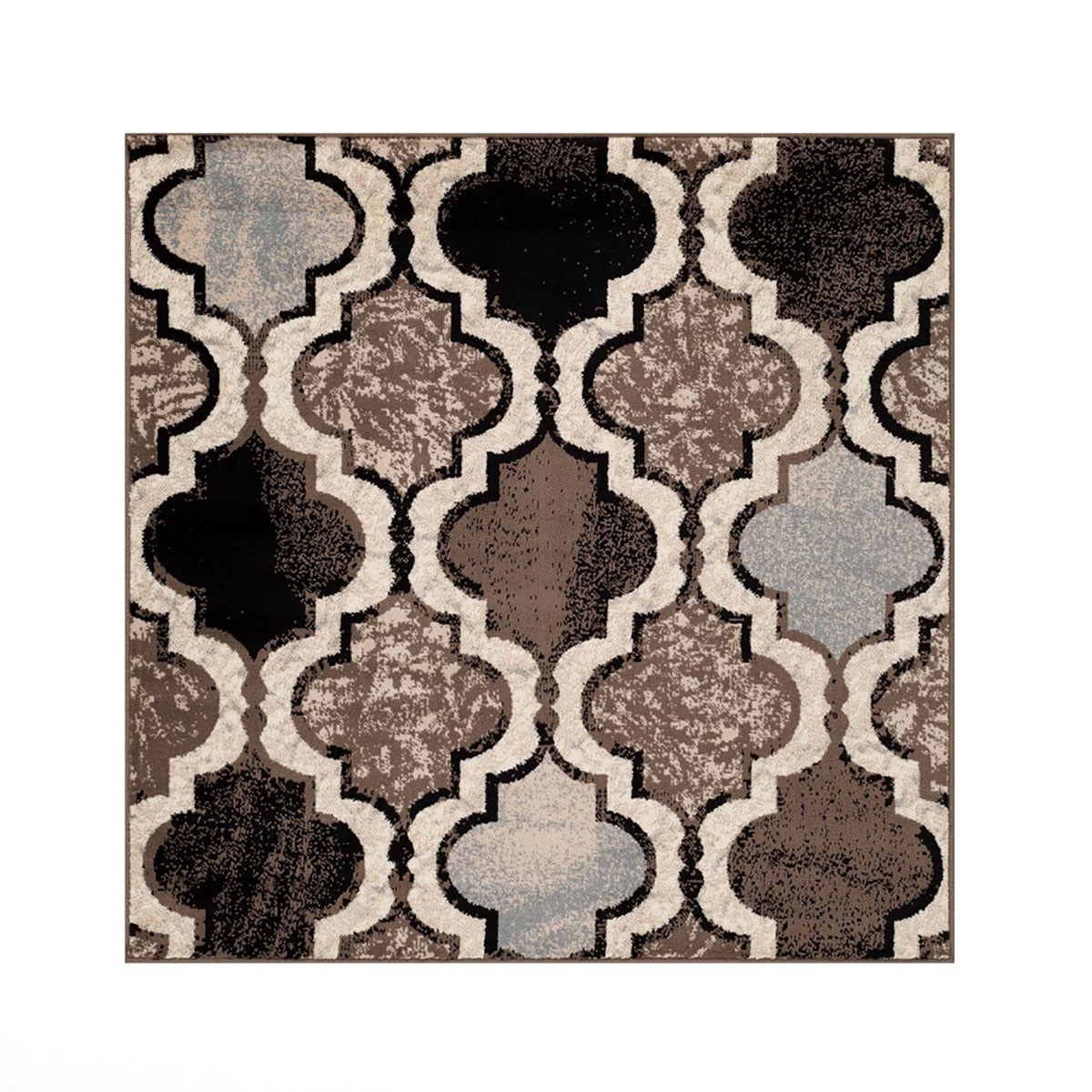 8 ft. Ivory Quatrefoil Power Loom Distressed Stain Resistant Square Area Rug - Ivory - 8 ft.