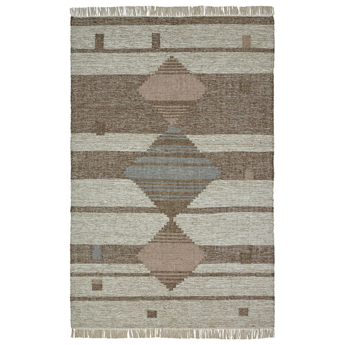 487265 5 x 8 ft. Gray Geometric Flatweave Handmade Stain Resistant Rectangle Area Rug with Fringe