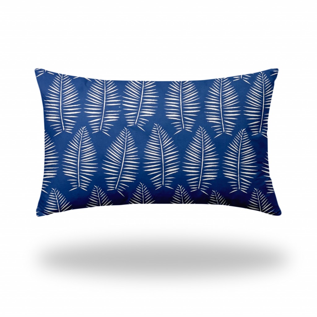 410046 26 x 4 x 16 in. Blue & White Blown Seam Tropical Lumbar Indoor & Outdoor Pillow -  HomeRoots