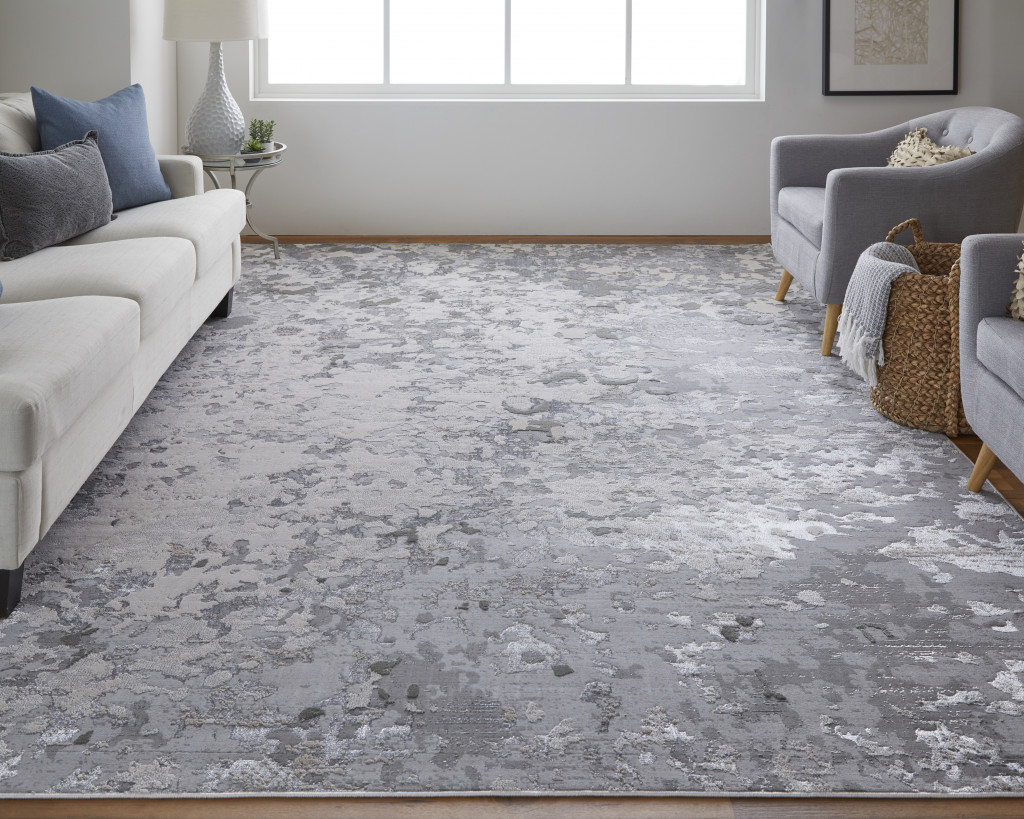 7 x 10 ft. Silver Gray & White Abstract Stain Resistant Rectangle Area Rug