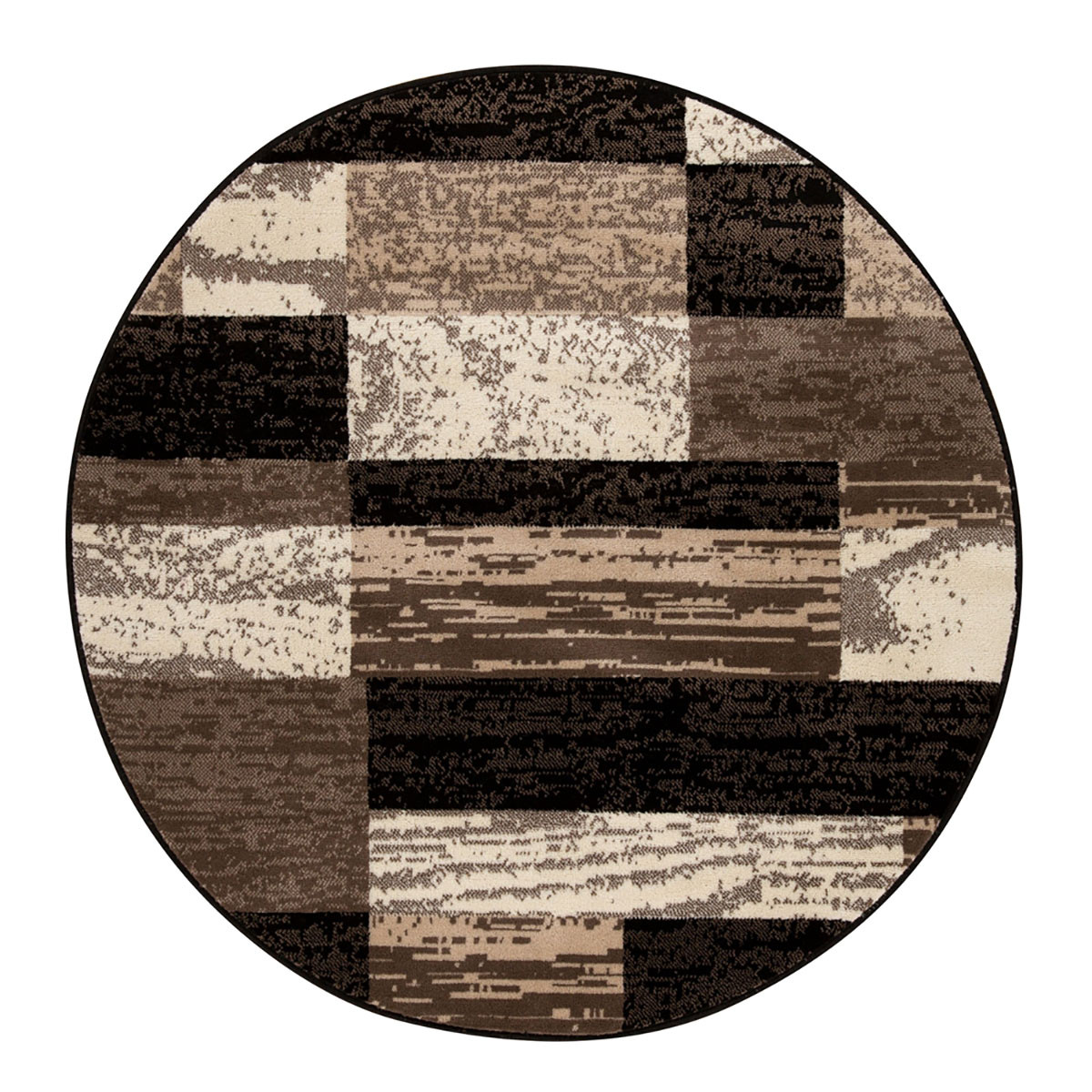 8 ft. Chocolate Patchwork Power Loom Stain Resistant Round Area Rug
