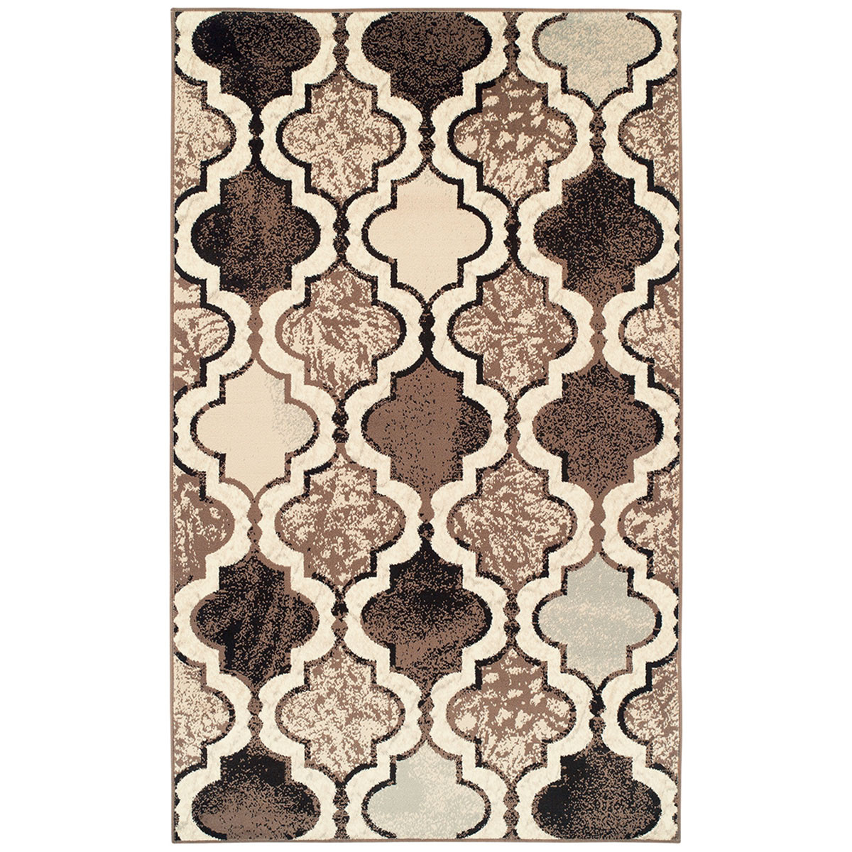 487187 3 x 5 ft. Ivory Quatrefoil Power Loom Distressed Stain Resistant Rectangle Area Rug