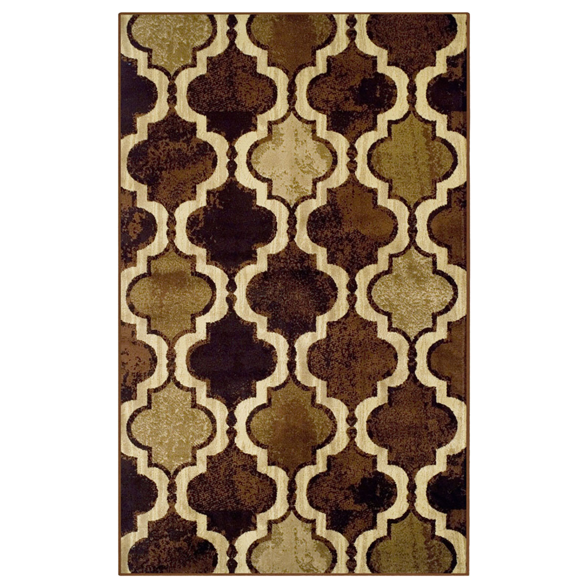 4 x 6 ft. Quatrefoil Power Loom Distressed Stain Resistant Machine Made Rectangle Area Rug, Coffee