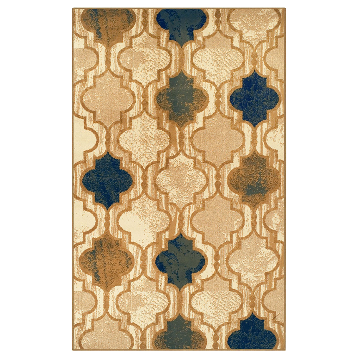 487210 5 x 8 ft. Cream Quatrefoil Power Loom Distressed Stain Resistant Rectangle Area Rug