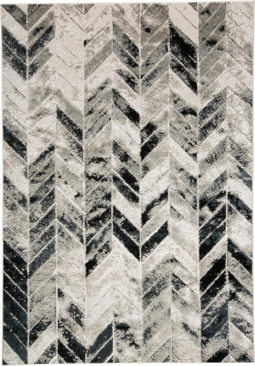 7 x 10 ft. Black Gray & Silver Geometric Stain Resistant Rectangle Area Rug - Gray and Black - 0.39in. H x 79in. W x 114in. D