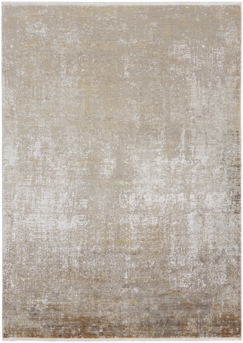 8 x 11 ft. Taupe Ivory & Gold Abstract Rectangle Area Rug with Fringe