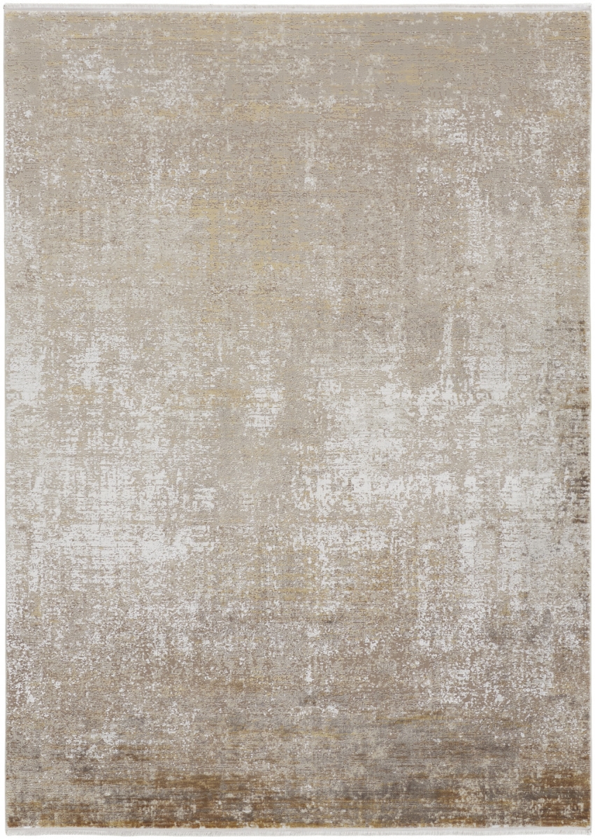 Picture of HomeRoots 512112 12 x 18 ft. Taupe&#44; Ivory & Gold Abstract Power Loom Distressed Area Rug