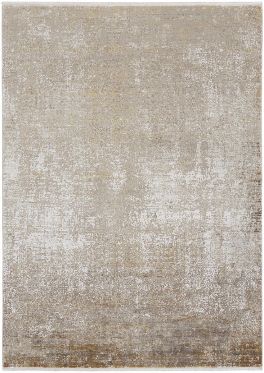 12 x 15 ft. Taupe Ivory & Gold Abstract Rectangle Area Rug with Fringe