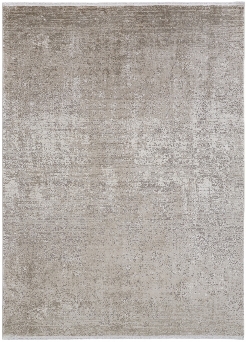 7 x 10 ft. Tan Ivory & Gray Abstract Power Loom Distressed Rectangle Area Rug with Fringe