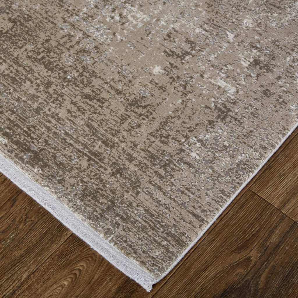 512124 12 x 15 ft. Tan Ivory & Gray Abstract Power Loom Distressed Rectangle Area Rug with Fringe