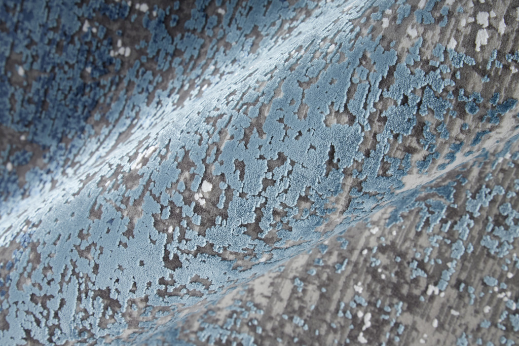 512134 12 x 15 ft. Abstract Power Loom Distressed Rectangle Area Rug with Fringe, Blue, Gray & Silver