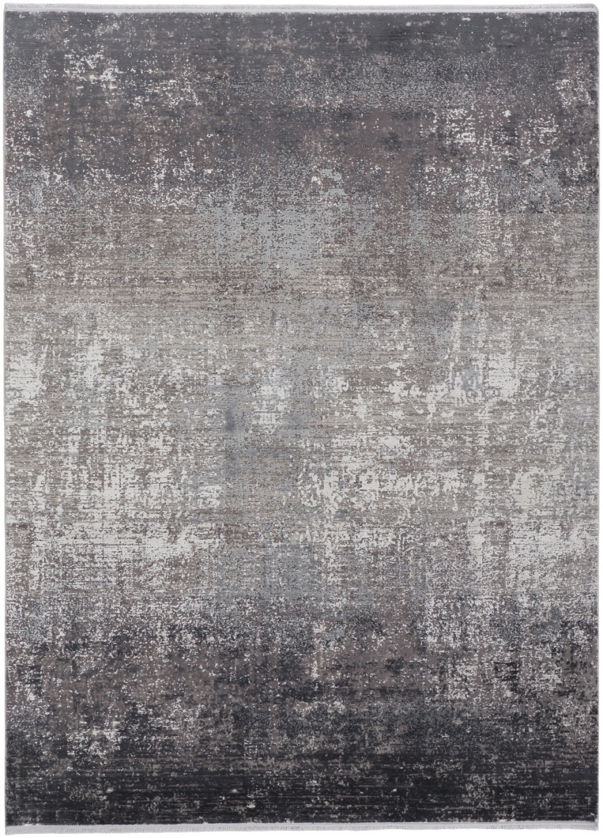 512139 8 x 11 ft. Gray Black & Silver Abstract Power Loom Distressed Rectangle Area Rug with Fringe