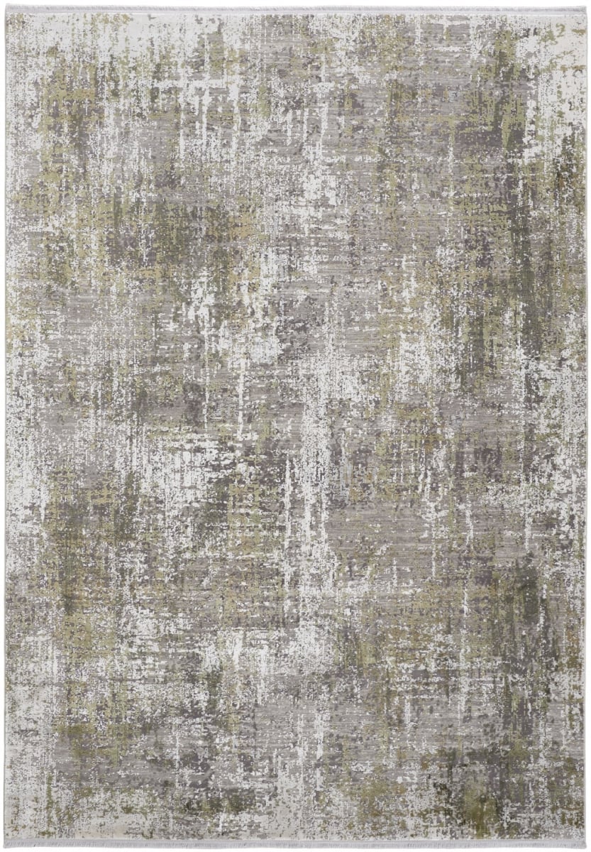 5 x 8 ft. Green Gray & Ivory Abstract Rectangle Area Rug with Fringe