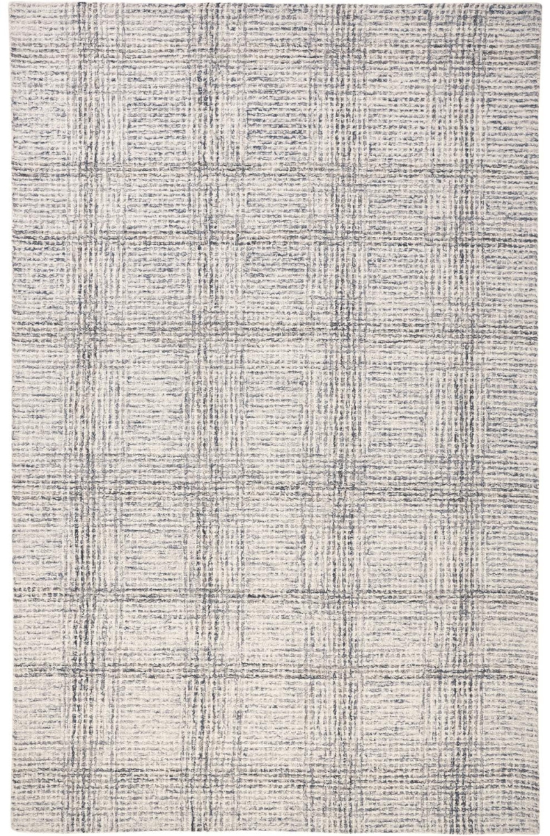 5 x 8 ft. Wool Plaid Tufted Hand Made Stain Resistant Rectangle Area Rug, Ivory & Gray