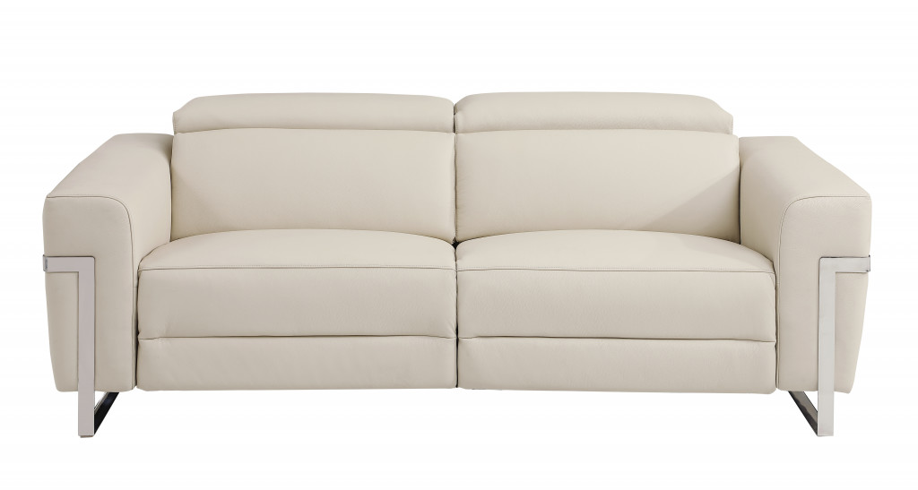 31 x 82.6 x 43 in. Beige Italian Leather & Black Reclining Sofa
