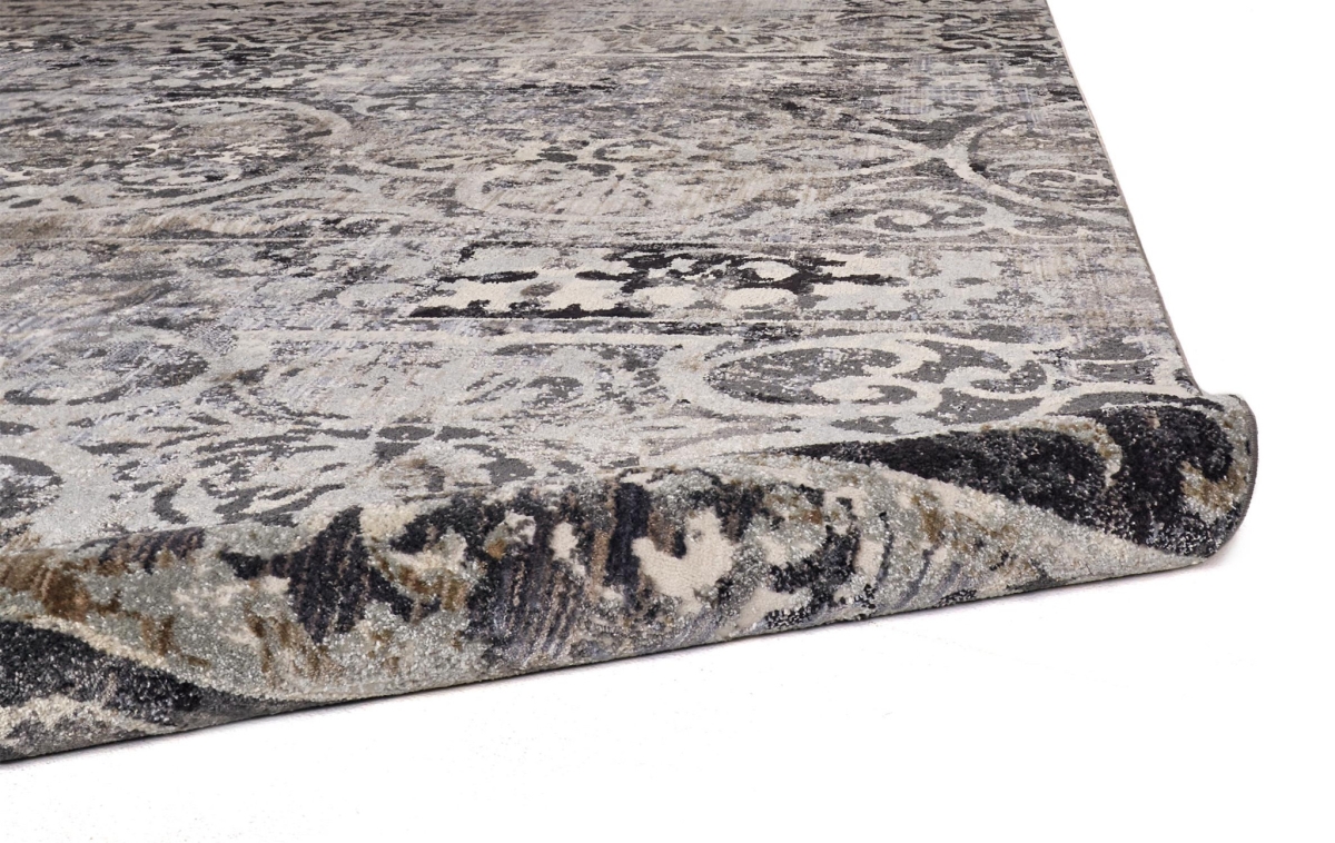 9 ft. Gray Ivory & Taupe Abstract Stain Resistant Round Area Rug