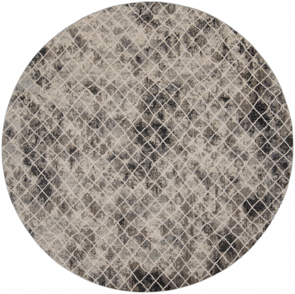 9 ft. Ivory Gray & Taupe Abstract Stain Resistant Round Area Rug