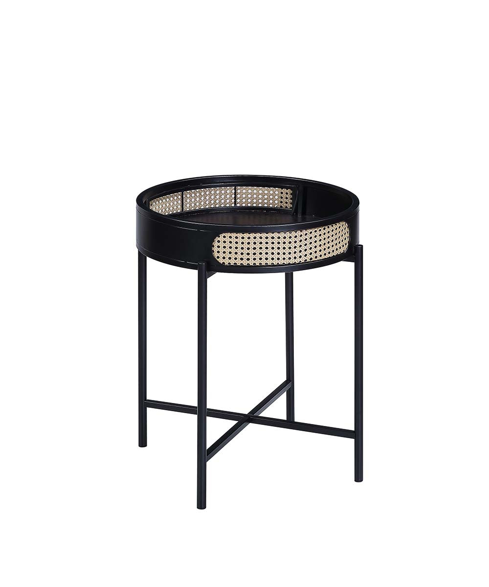 486417 24 in. Melamine Veneer & Manufactured Wood Round End Table, Black