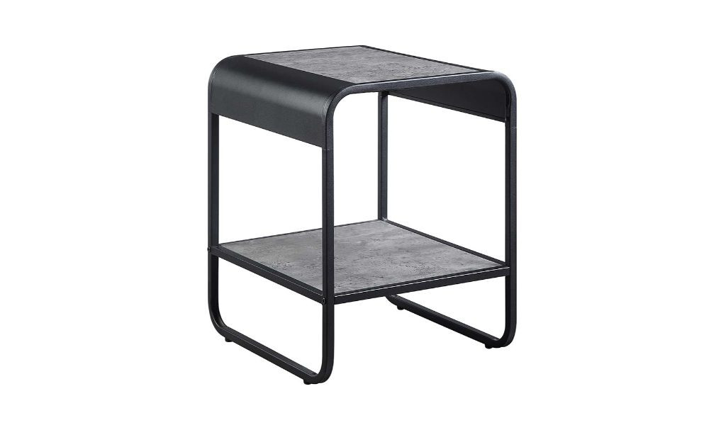 21 in. Manufactured Wood & Metal Rectangular End Table with Shelf, Black & Concrete Gray
