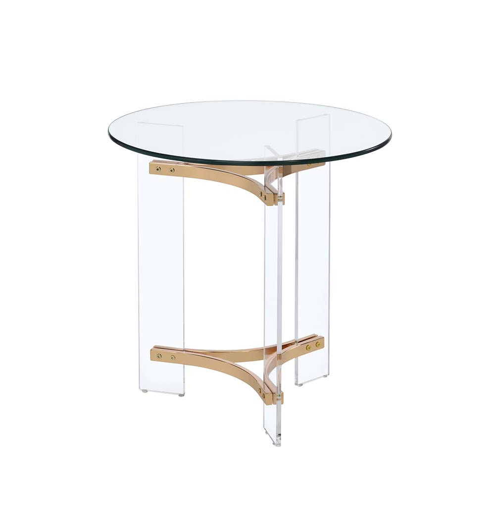 24 in. Glass & Metal Round End Table, Gold & Clear