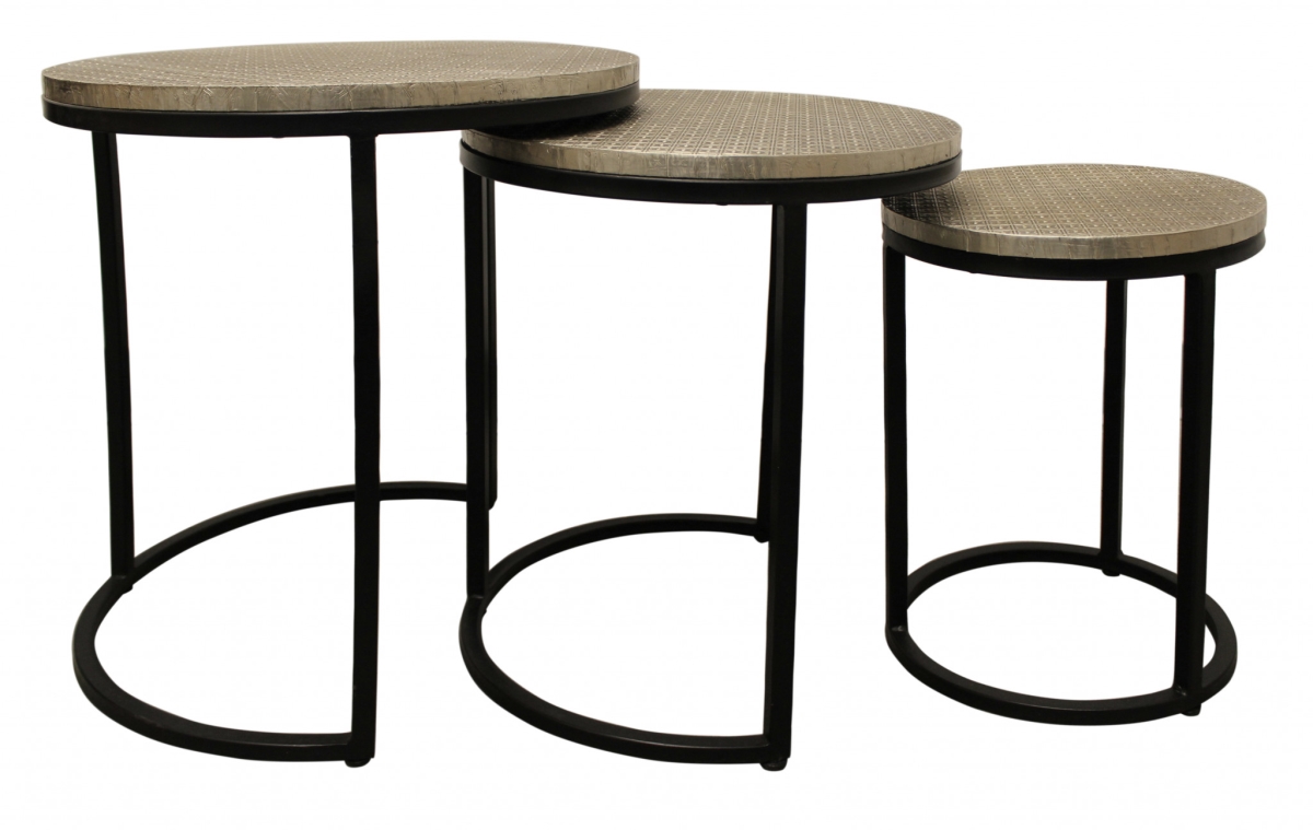 19 x 18 x 18 in. Black & Silver Round Nested Table - Set of 3