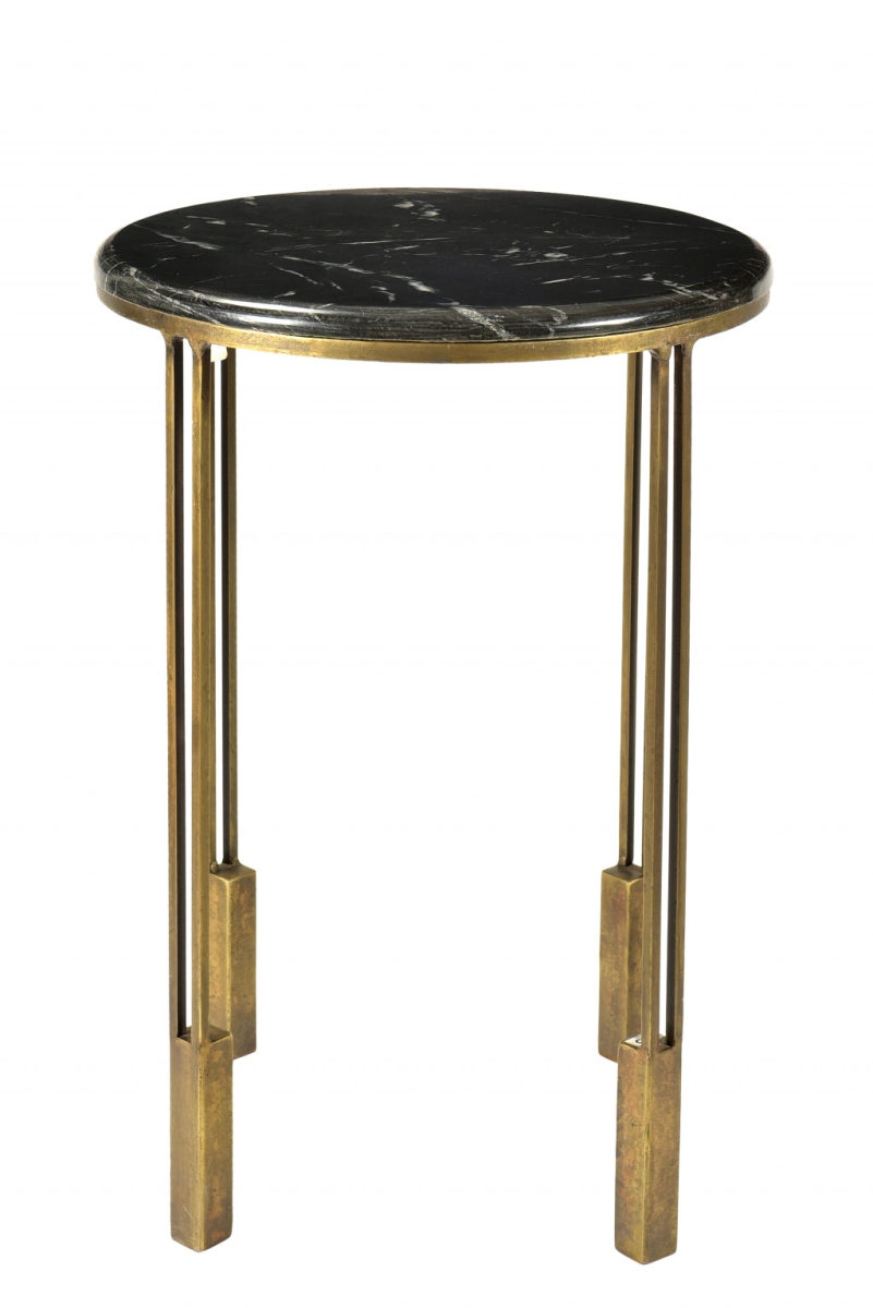 23 in. Gold & Black Marble & Iron Round End Table