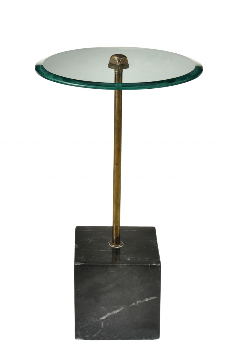 22 in. Black & Clear Glass & Marble Round End Table