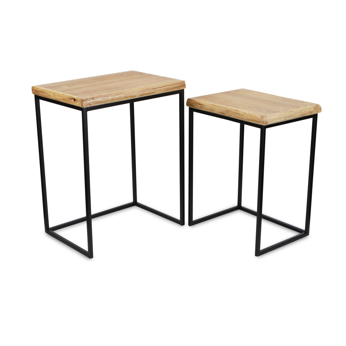 489329 25 in. Solid Wood & Steel Rectangular Nested Tables, Black & Brown - Set of 2