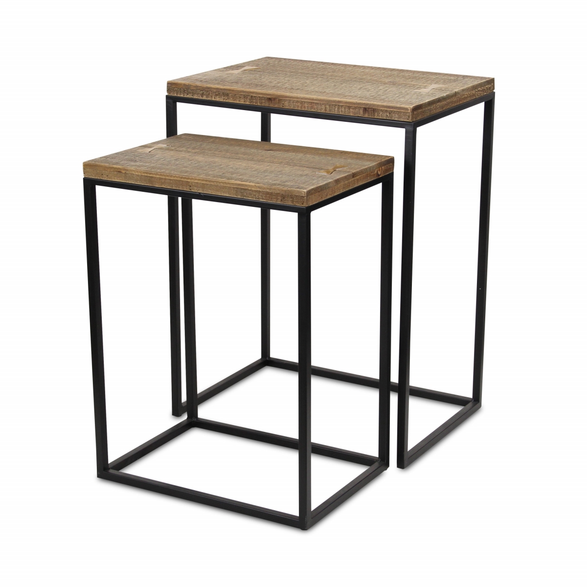 489332 24 x 18.5 x 13 in. Black & Brown Solid Wood & Steel Rectangular Nested Tables - Set of 2