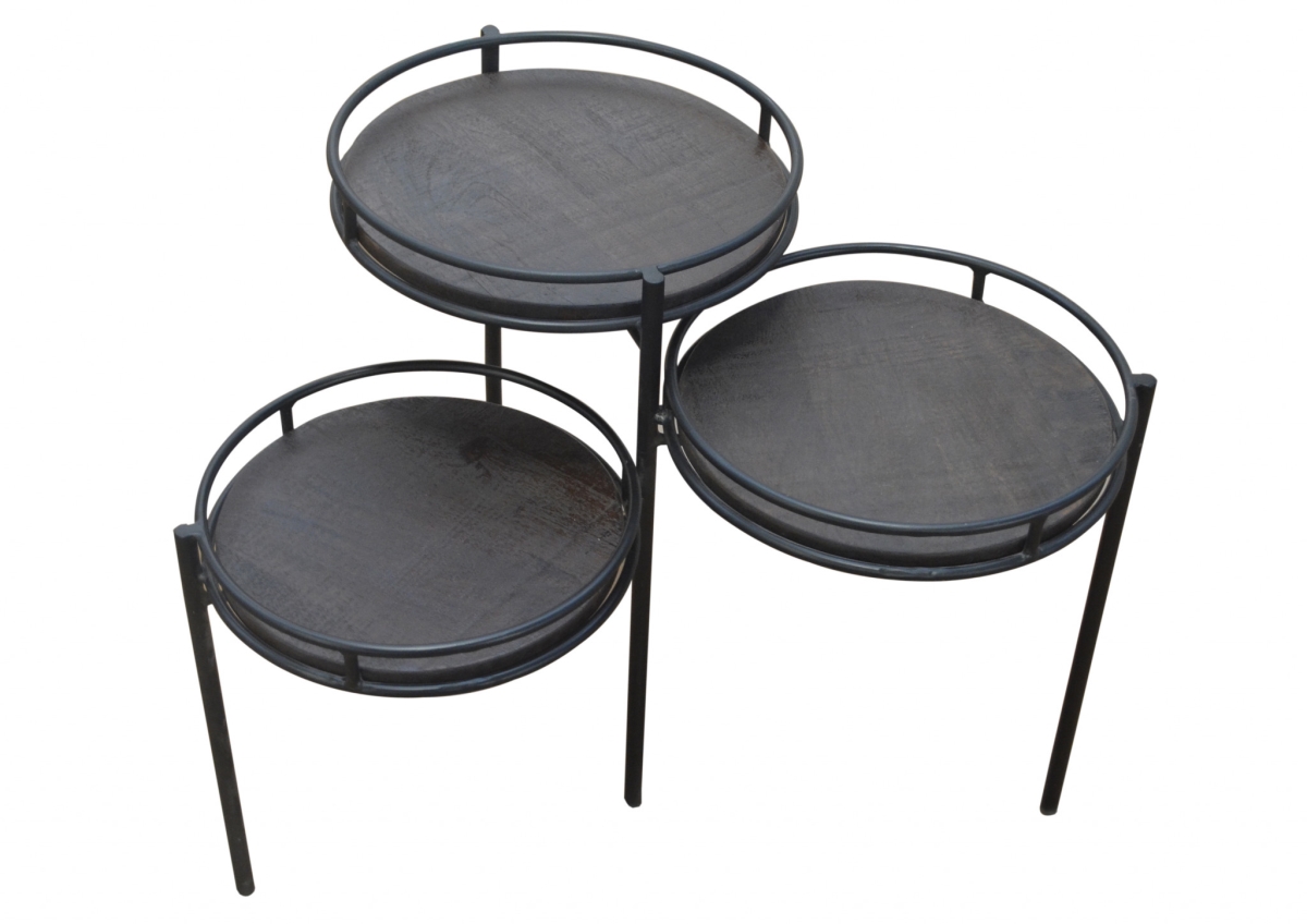 23 x 20 x 27 in. Black Solid Wood & Iron Round End Table