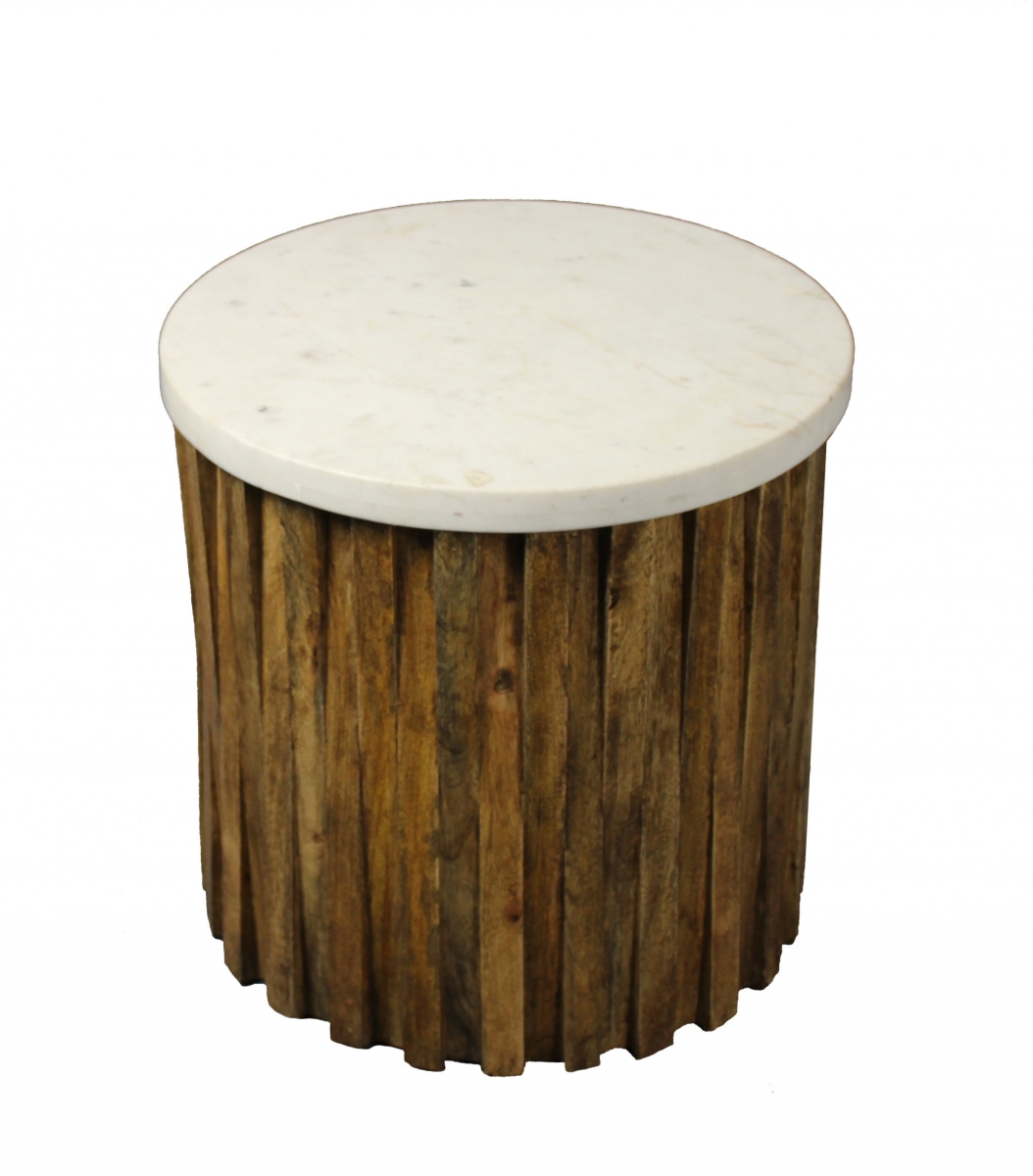 20 x 18 x 18 in. Brown & Ivory Marble & Solid Wood Round End Table