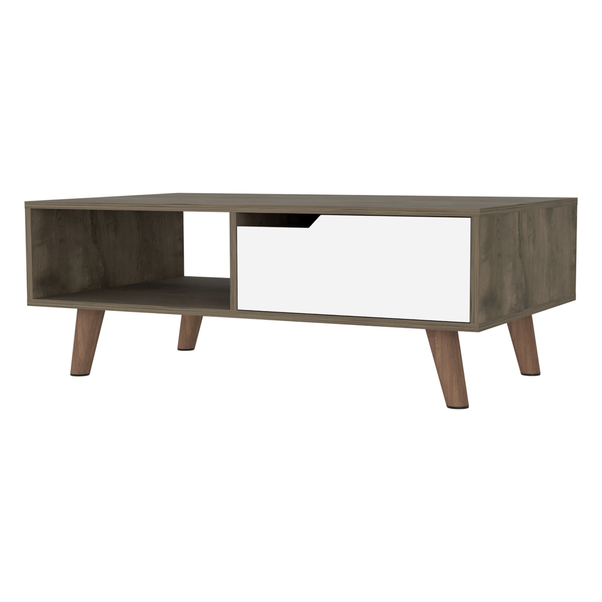 14.57 x 39.61 x 23.62 in. Natural & Dark Brown & White Wood Rectangular Coffee Table with Shelf