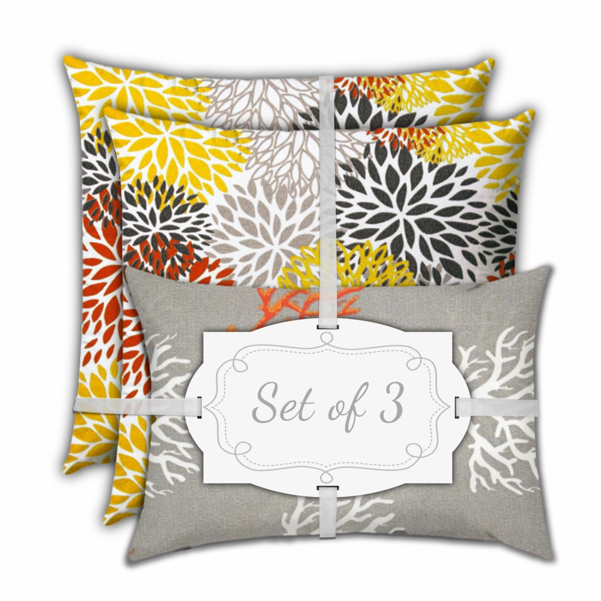 Picture of HomeRoots 409674 18 x 18 in. Gray & White Zippered Floral Throw Indoor & Outdoor Pillow