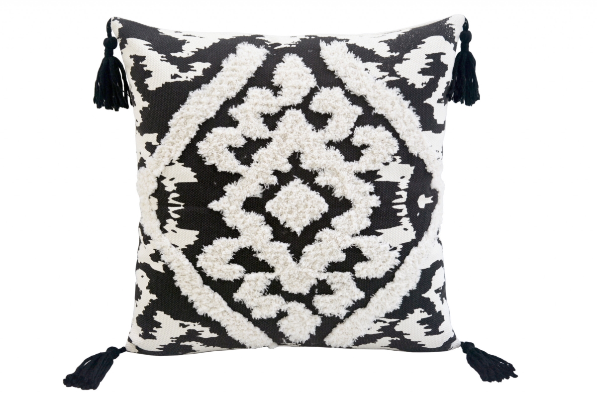17 x 4 x 17 in. Black & White Textural Geometric Throw Pillow with Tassels