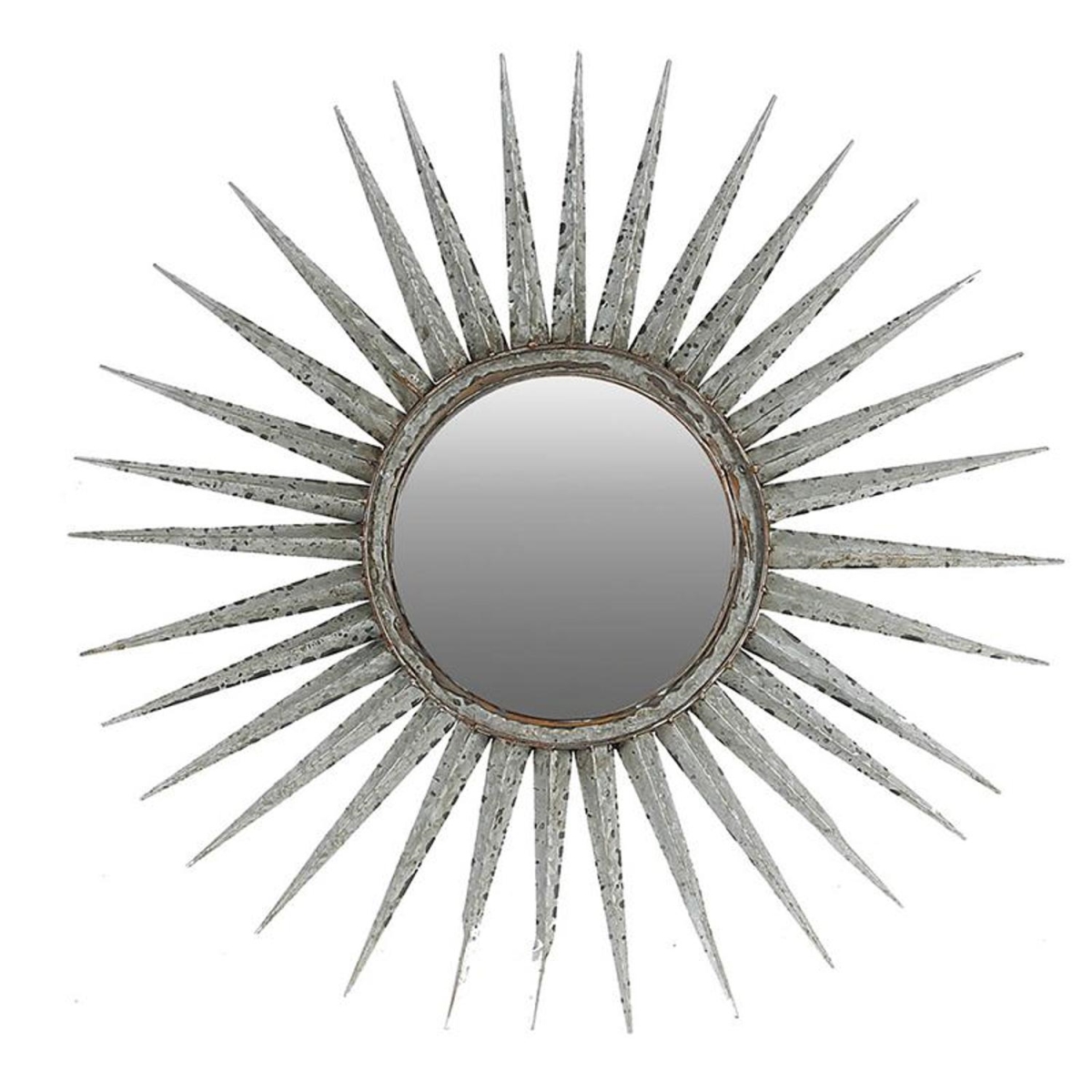 30 x 30 x 1.4 in. Antiqued Silver Gray Sunburst Wall Mounted Accent Mirror