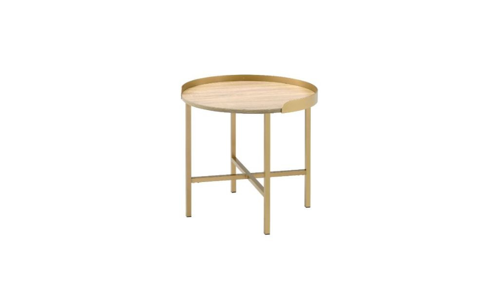 485845 22 x 22 x 22 in. Gold & Oak Manufactured Wood & Metal Round End Table