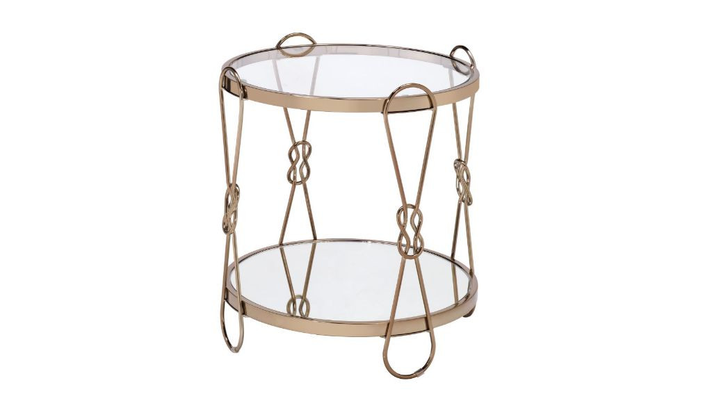 23 x 20 x 20 in. Gold Mirrored & Metal Round End Table with Shelf