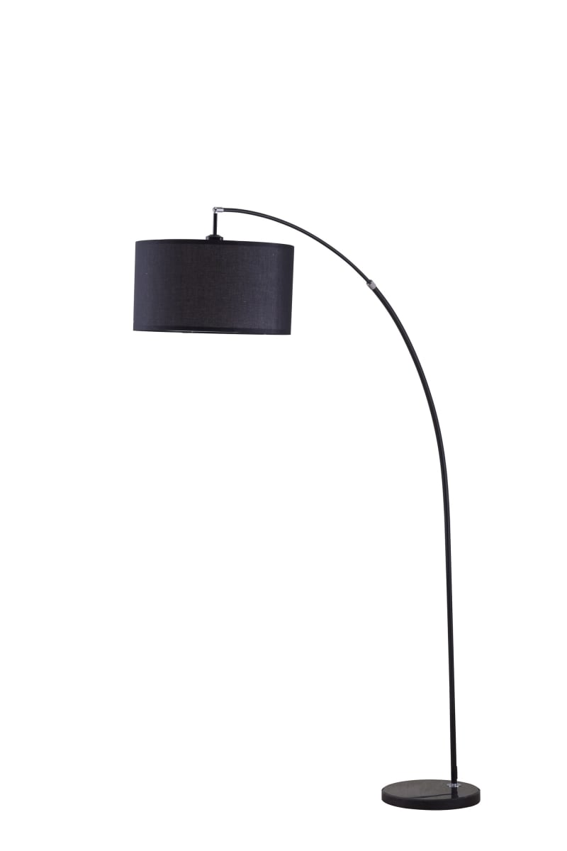 86 x 16 x 52.5 in. Sleek Black Arc Floor Lamp with Black Drum Shade