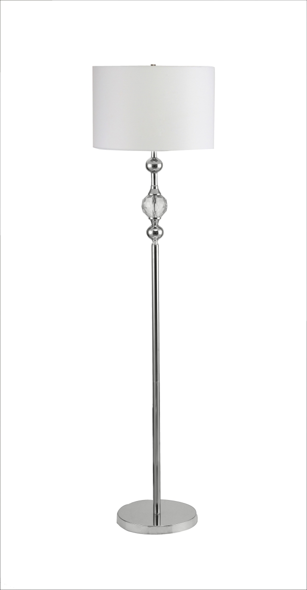 62.5 x 15 x 15 in. Chrome & Crystal Orb Shaped Floor Lamp with White Drum Shade
