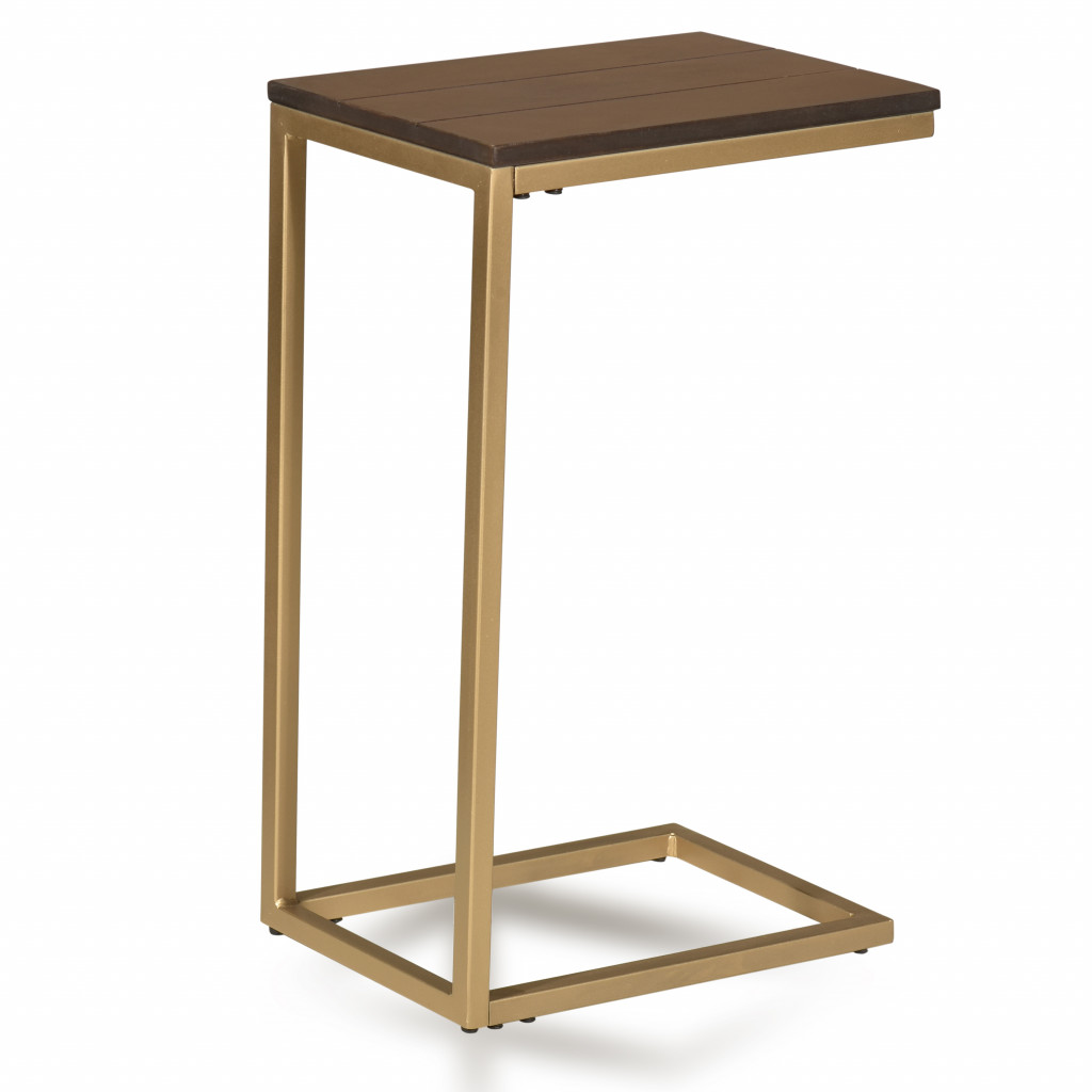 493231 25.3 x 10 x 16 in. Gold & Elm Solid Wood Rectangular End Table