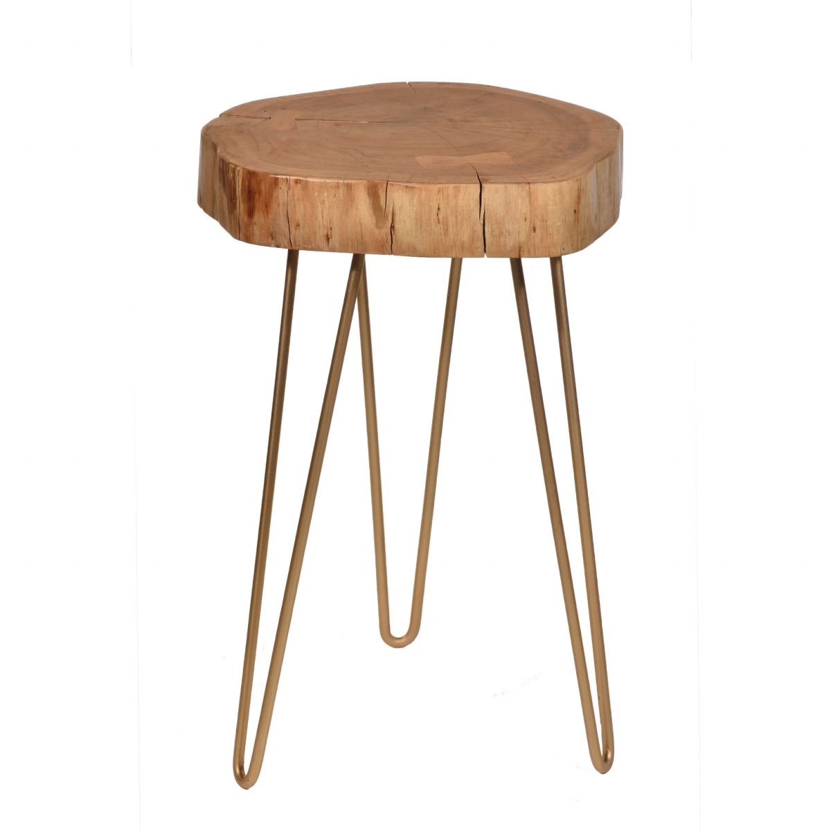 26 x 22 x 22 in. Gold & Natural Solid Wood Round End Table