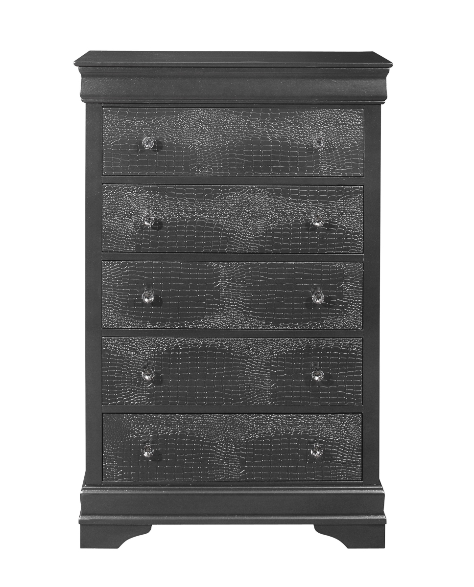 48 x 31 x 16 in. Metallic Gray Solid Wood Five Drawers Standard Chest