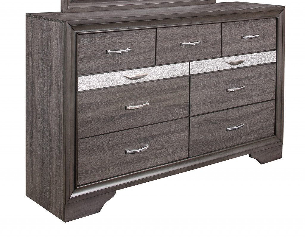 60 x 62 x 16 in. Gray Solid Wood Nine Drawers Double Dresser